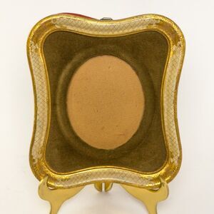 Vintage 1930 Italian Art Deco Gilt Gesso Oval Photo Frame Velvet Lined Ornate 7”